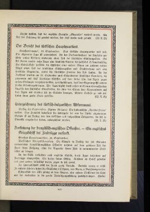 Fortsetzung der französisch=englischen Offensive. - Ein englisches Kriegsschiff bei Zeebrügge versenkt.
