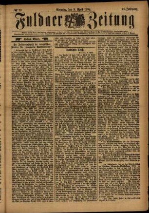 Erste Ausgabe vom Sonntag, den 08. April 1894.