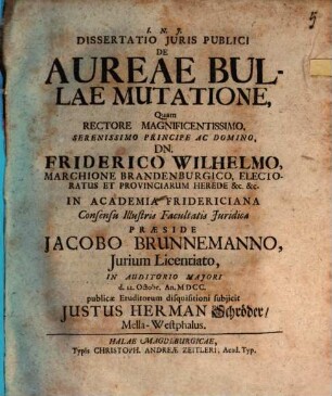 Dissertatio Iuris Publici De Aureae Bullae Mutatione