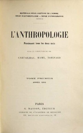 L' anthropologie. 1. 1890