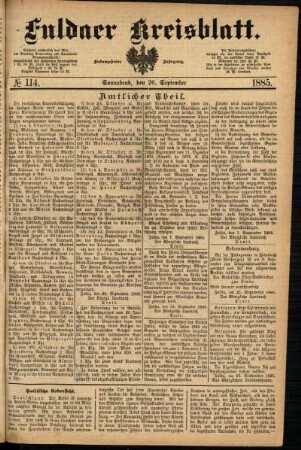 Ausgabe vom Samstag, den 26. September 1885.