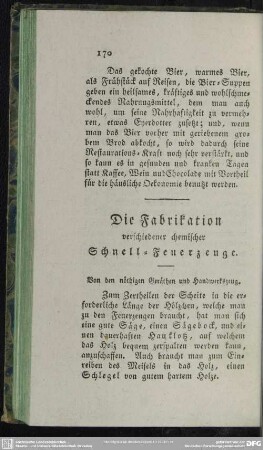 Die Fabrikation verschiedener chemischer Schnell-Feuerzeuge