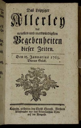 Den 25. Januarius 1763. Viertes Stück.