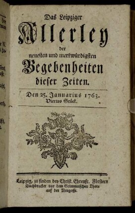 Den 25. Januarius 1763. Viertes Stück.