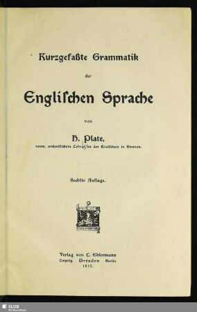Kurzgefaßte Grammatik der englischen Sprache