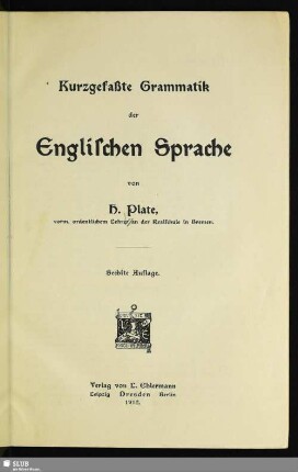 Kurzgefaßte Grammatik der englischen Sprache