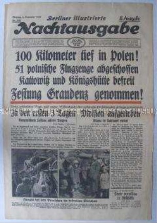Abendzeitung "Berliner illustrierte Nachtausgabe" zum Vormarsch der Wehrmacht in Polen