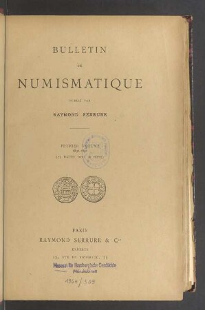 1.1891/92: Bulletin de numismatique