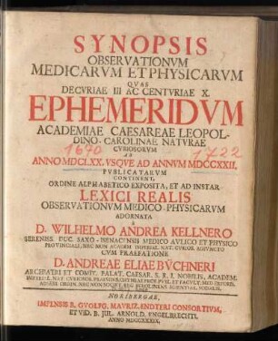 Synopsis Observationvm Medicarvm Et Physicarvm
