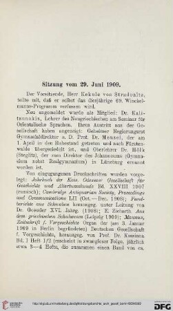 Sitzung vom 29. Juli 1909