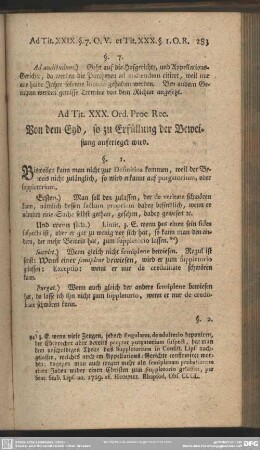 Ad. Tit. XXX. Ord. Proc. Rec. Von dem Eyd, so zu Erfüllung der Beweisung auferleget wird