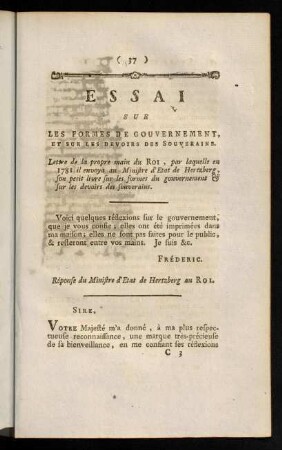 37-59, Essai sur les Formes de Gouvernement, et sur les Devoirs des Souverains.