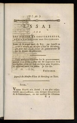 37-59, Essai sur les Formes de Gouvernement, et sur les Devoirs des Souverains.