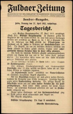 Erste Ausgabe vom Dienstag, den 27. April 1915.