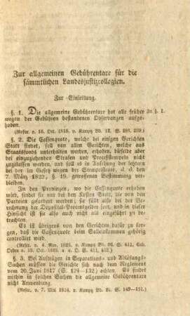 Zur allgemeinen Gebührentaxe für die sämmtlichen Landesjustizcollegien