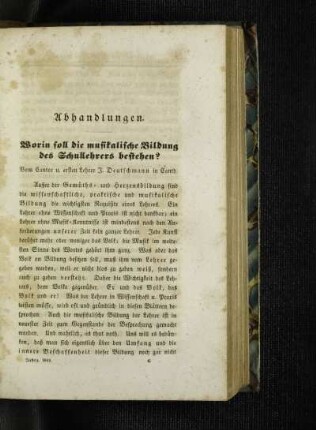 Worin soll die musikalische Bildung des Schullehrers bestehen?