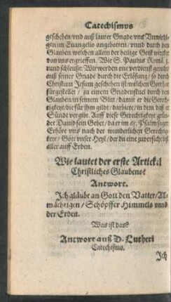 Wie lautet der erste Artickel Christliches Glaubens?