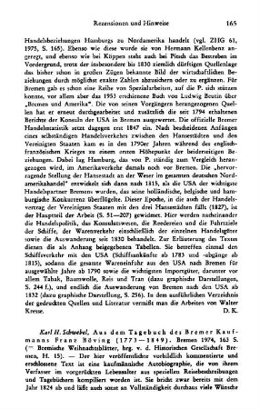 Böving, Franz :: Aus dem Tagebuch des Bremer Kaufmanns Franz Böving, 1773 - 1849, von Karl H. Schwebel, (Bremische Weihnachtsblätter, 15) : Bremen, Historische Gesellschaft Bremen, 1974