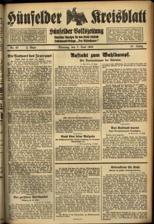Zweite Ausgabe vom Dienstag, den 07. Juni 1932.
