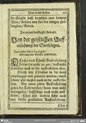 Die ein und funfftzigste Andacht. Von der geistlichen Aufferstehung der Gottseligen