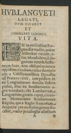 Hub. Langueti Legati, Dum Viveret Et Consilarii Saxonici Vita.