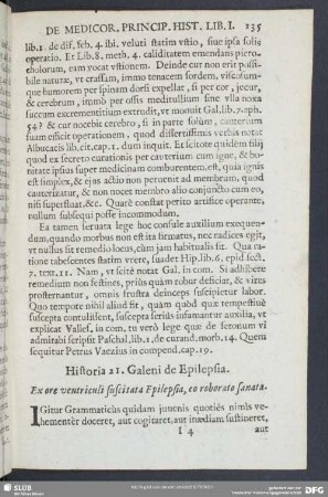 Historia 21. Galeni de Epilepsia.Ex ore ventriculi suscitata Epilepsia, eo roborato sanata