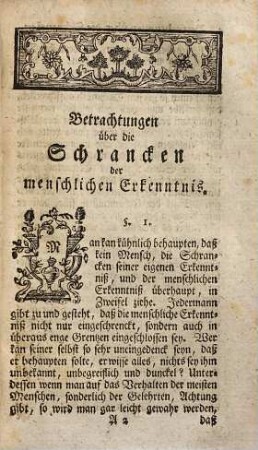 Georg Friedrich Meiers ... Betrachtungen über die Schrancken der menschlichen Erkentnis