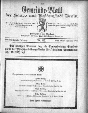 1916,47: Nr. 47, 19. November 1916