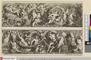 [Zwei Friese, das obere mit einem Triumphzug mit Neptun und Amphitrite; Dans la frise du haut, cortège de Neptune et Amphitrite]