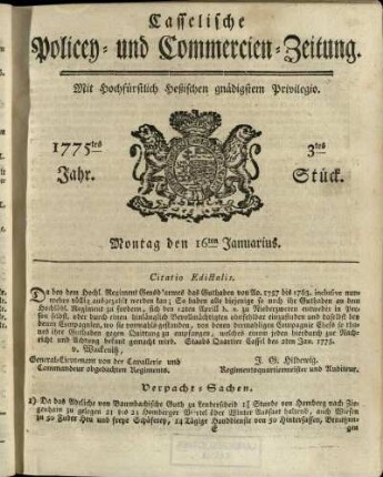 3tes Stueck, Montag den 16ten Januarius 1775