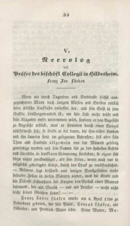 54-75 Necrolog des Präses des bischöflichen Collegii in Hildesheim, Franz Xaver Lüsken