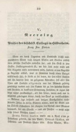 54-75 Necrolog des Präses des bischöflichen Collegii in Hildesheim, Franz Xaver Lüsken