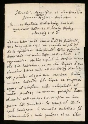 Brief von Johann Baptist Werloschnig an Johann Dolaeus