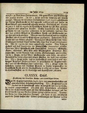 CLXXXX. Stück. Fortsetzung der Teutschen Reichs- und Landsäßigen Lehen.