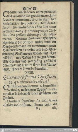 XXIII. Quaenam est forma Christiani & quidem intrinseca?