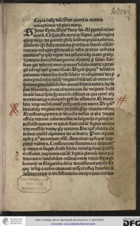 Officium Immaculatae Conceptionis. Ed: Leonardus Nogarolus. Add: Sixtus IV, Bulla 27 Feb. 1476/77 "Cum praecelsa". Concilium Basiliense: Decretum de Immaculata Conceptione BVM