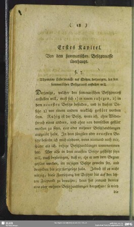 Erstes Kapitel. Von dem summarischen Besitzprocesse überhaupt