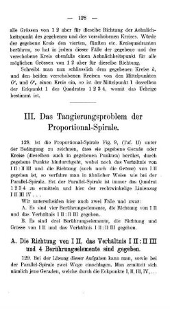 III. Das Tangierungsproblem der Proportional-Spirale.