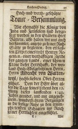 Hoch- und werth-geschätzte Traur-Versammlung