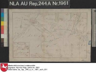 Verlauf des Berumerfehnkanals von Norden bis Berumerfehn mit Einzeichnung der in der Nähe liegenden Ortschaften Kolorierte Zeichnung von J. N. Franzius Papier auf Leinen Format 42,6x28,0 M 1:24.150 (ca)