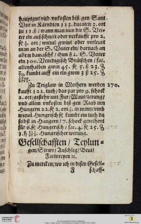 Gesellschafften, Teylungen, Stewr, Anschlag, Beut, Factoreyen etc. (Nr. 271-304)
