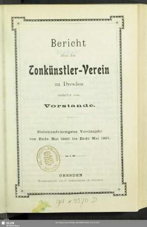 47.1900/01: Bericht über den Tonkünstler-Verein zu Dresden