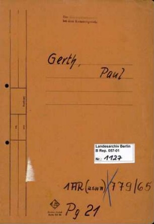 Personenheft Paul Gerth (*27.06.1911), Kriminalassistent