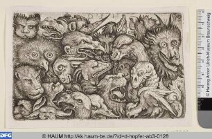 Verschiedene Köpfe von Tieren und Fabelwesen