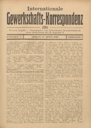 Nummer 9 Berlin, 17. April 1914 Jahrgang 2