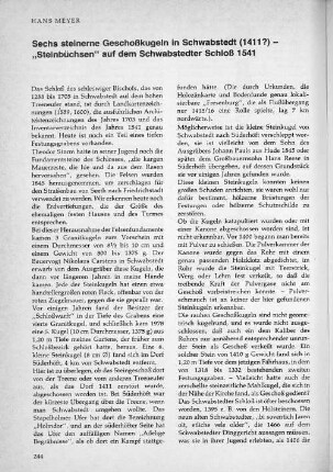 Sechs steinerne Geschoßkugeln in Schwabstedt (1411?) - "Steinbüchsen" auf dem Schwabstedter Schloß 1541