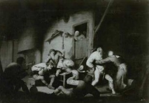 Ausgelassene Bauern in der Schenke : Ostade, Adriaen van: Ausgelassene Bauern in der Schenke. Öl auf Eichenholz; 39 x 56 cm. Dresden: Gemäldegalerie Alte Meister 1395