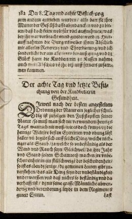 Der achte Tag und letzte Besuchung von der Kindbetterin Gesundheit.