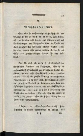 17. Menschenkenntniß