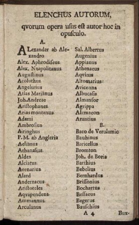 Elenchus Autorum, quorum opera usus est autor hoc in opusculo